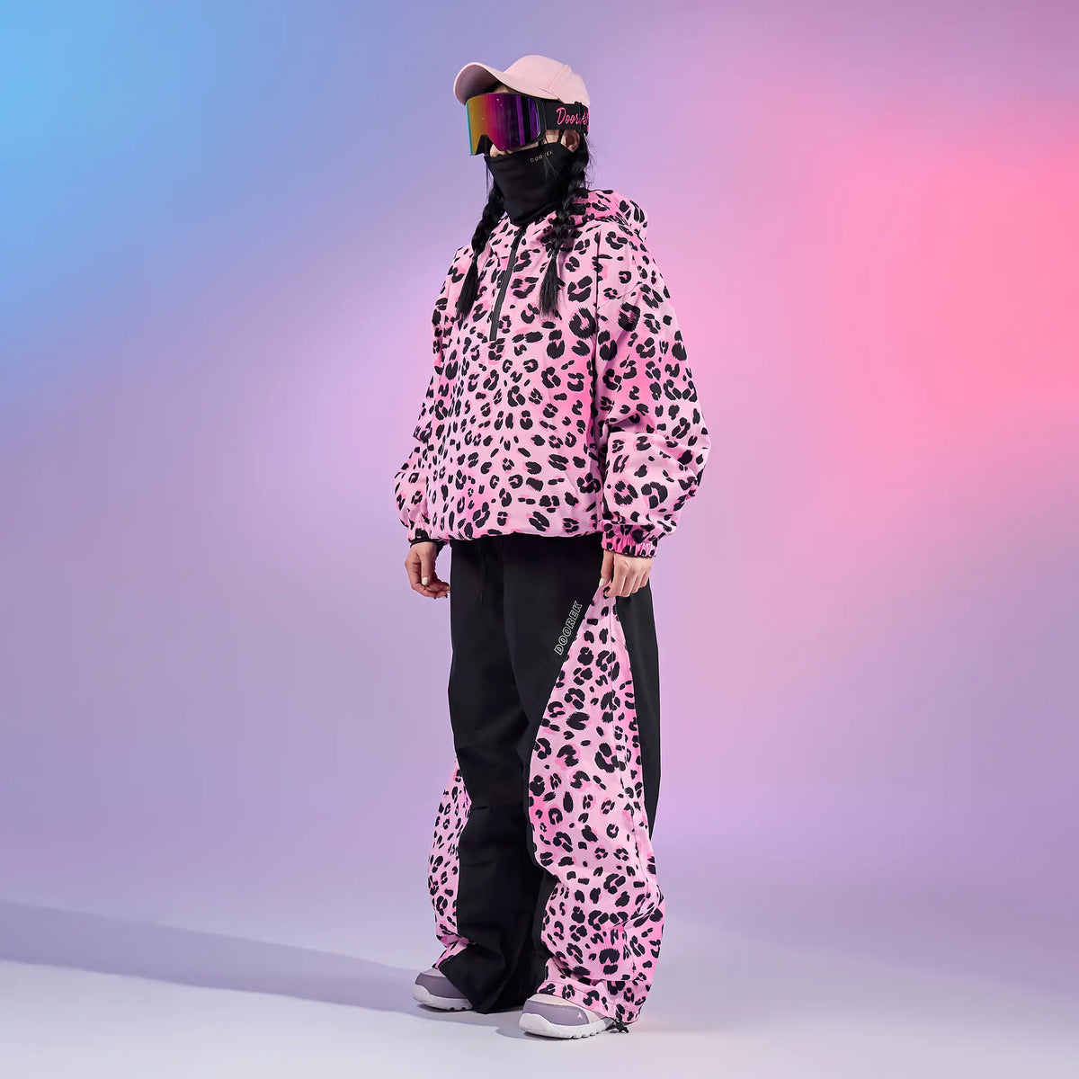 Doorek Pink Leopard Print Ski Anorak - Unisex Streetwear-Style Insulated Snow Jacket