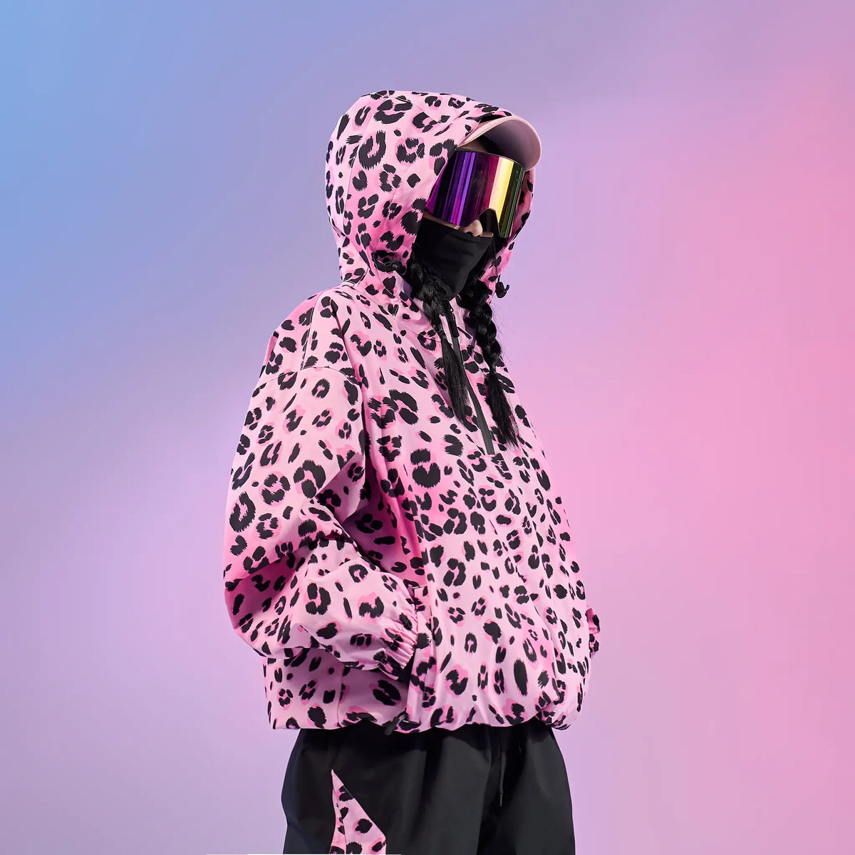 Doorek Pink Leopard Print Ski Anorak - Unisex Streetwear-Style Insulated Snow Jacket