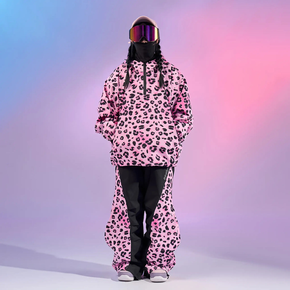 Doorek Pink Leopard Print Ski Anorak - Unisex Streetwear-Style Insulated Snow Jacket