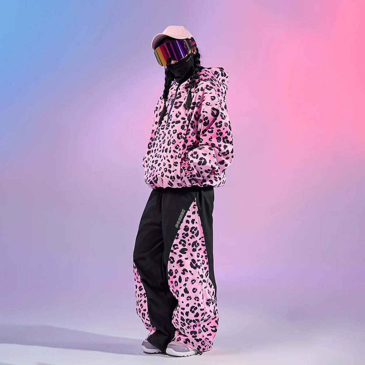 Doorek Pink Leopard Print Ski Anorak - Unisex Streetwear-Style Insulated Snow Jacket